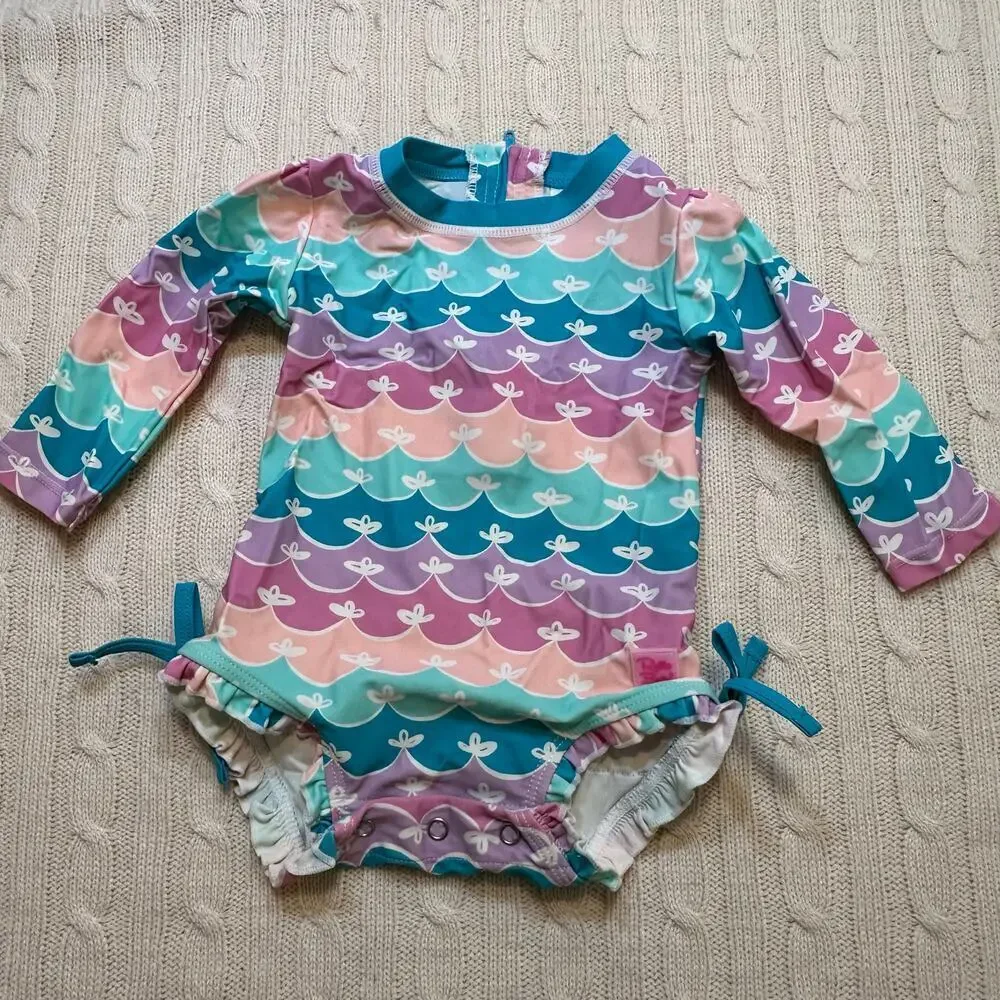Rufflebutts Long Sleeve One Piece Rash Guard sz 6-12 months Mermaid Print